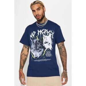 Fashion Nova Men's No Mercy The Duel Short Sleeve Crewneck Tee in Navy